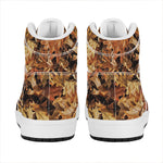 Fall Leaves Hunting Camouflage Print High Top Leather Sneakers