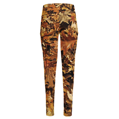 Fall Leaves Hunting Camouflage Print High-Waisted Pocket Leggings