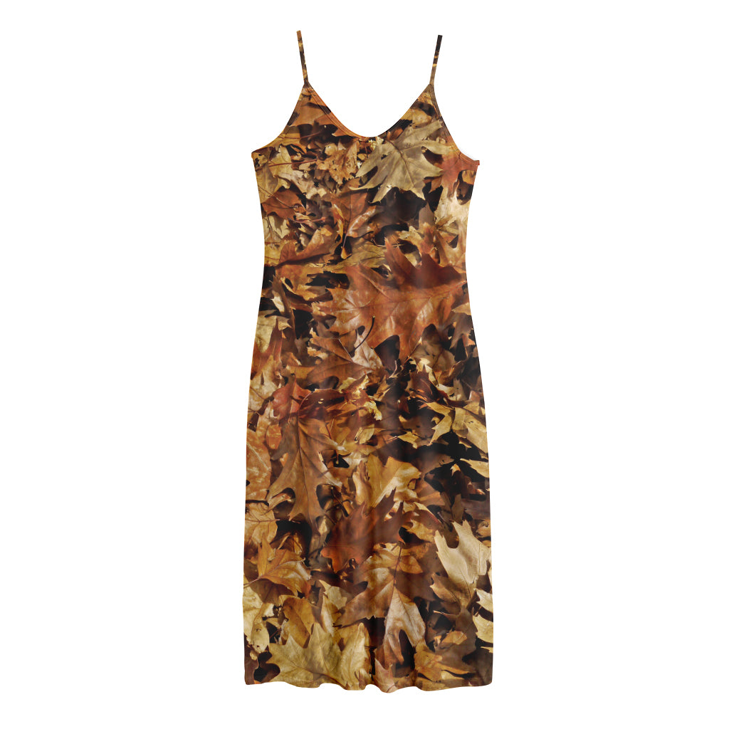 Fall Leaves Hunting Camouflage Print Jersey Midi Cami Dress