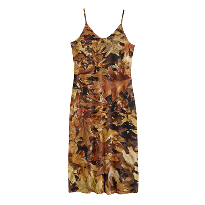 Fall Leaves Hunting Camouflage Print Jersey Midi Cami Dress