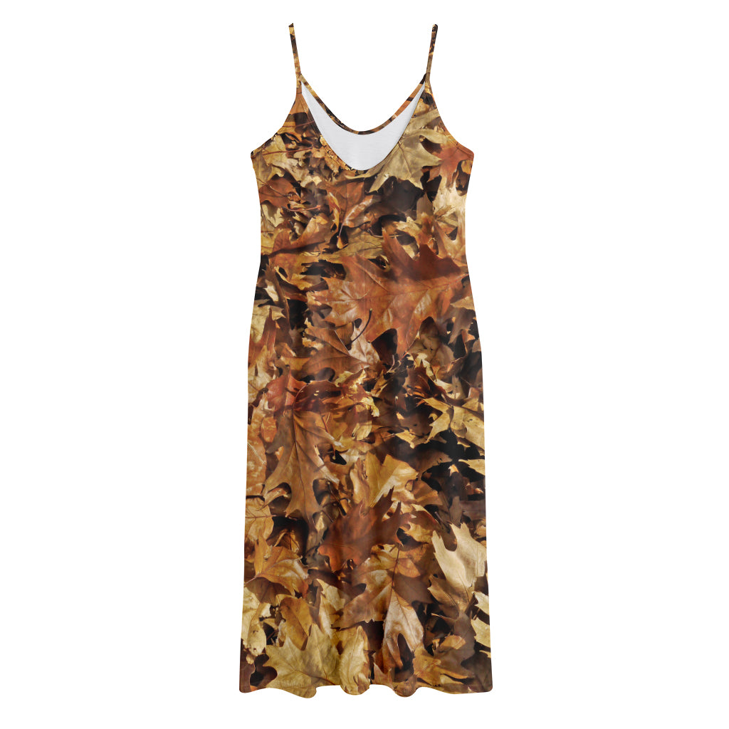 Fall Leaves Hunting Camouflage Print Jersey Midi Cami Dress