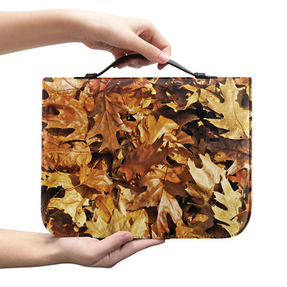 Fall Leaves Hunting Camouflage Print Leather Bible Cover