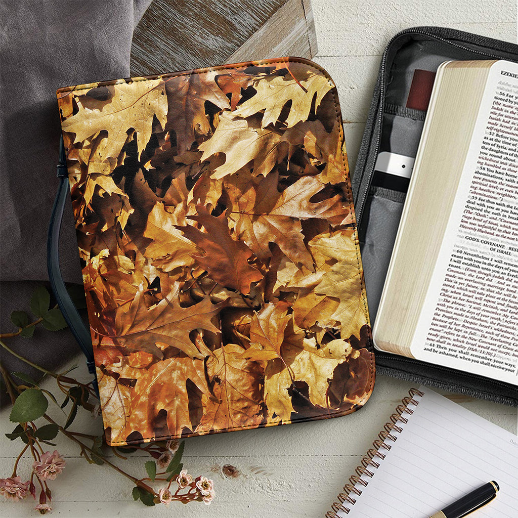 Fall Leaves Hunting Camouflage Print Leather Bible Cover