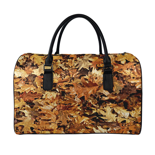 Fall Leaves Hunting Camouflage Print Leather Duffle Bag