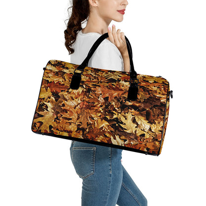 Fall Leaves Hunting Camouflage Print Leather Duffle Bag
