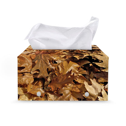 Fall Leaves Hunting Camouflage Print Leather Tissue Box Cover