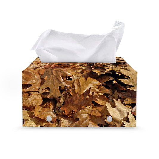 Fall Leaves Hunting Camouflage Print Leather Tissue Box Cover