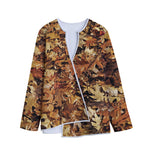Fall Leaves Hunting Camouflage Print Long Sleeve Short Coat