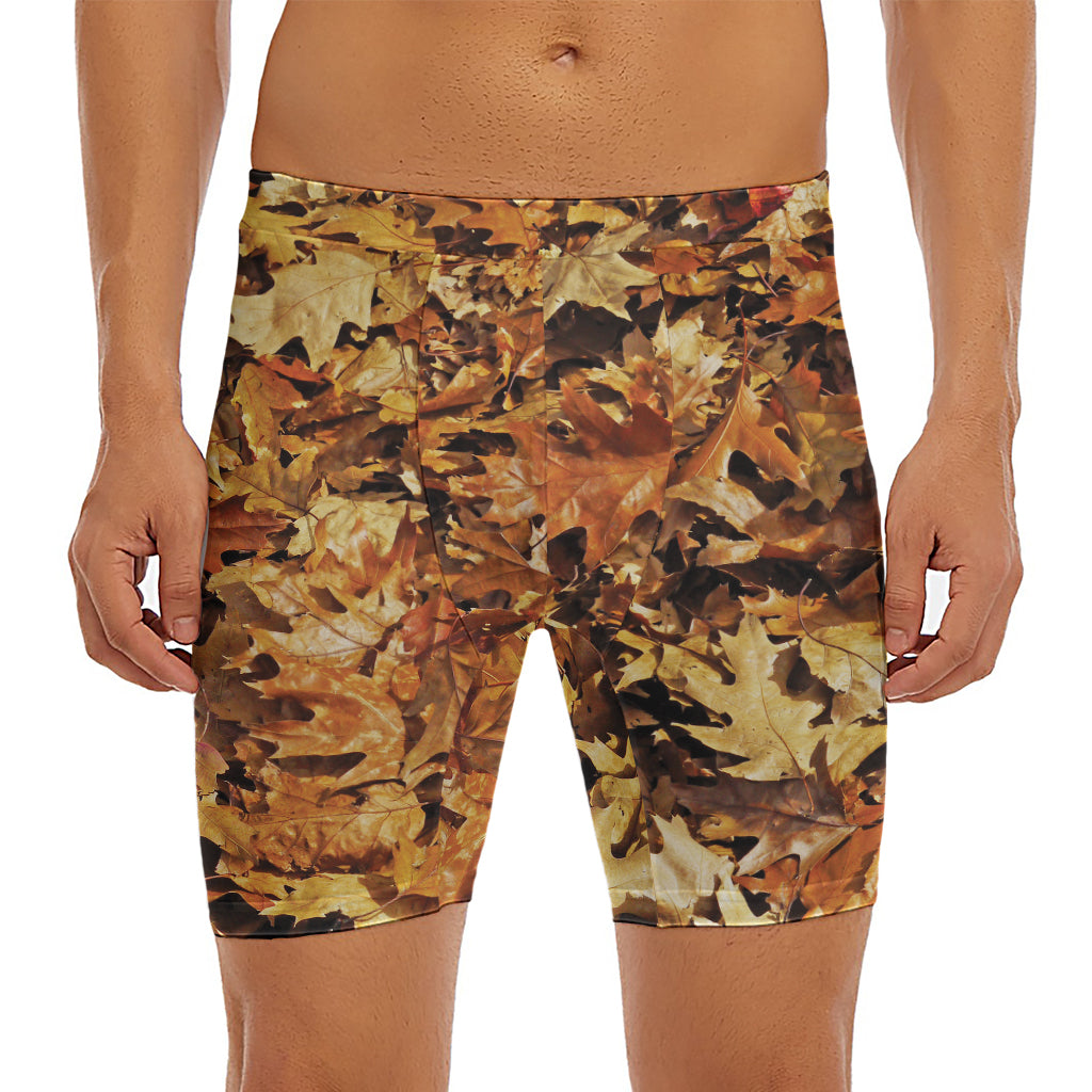 Fall Leaves Hunting Camouflage Print Men's Long Boxer Briefs