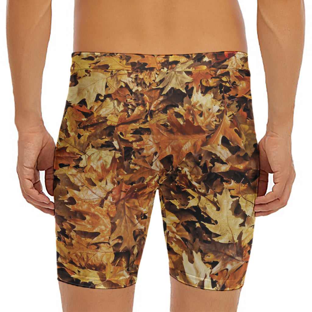Fall Leaves Hunting Camouflage Print Men's Long Boxer Briefs