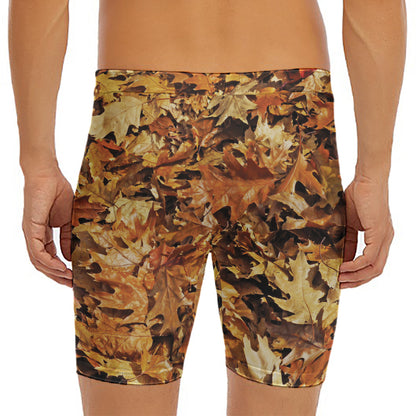 Fall Leaves Hunting Camouflage Print Men's Long Boxer Briefs