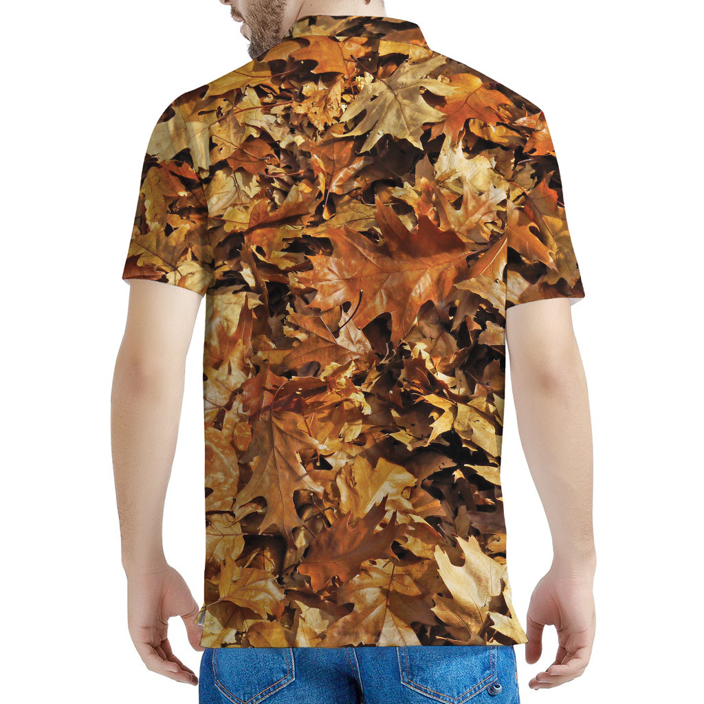 Fall Leaves Hunting Camouflage Print Men's Polo Shirt