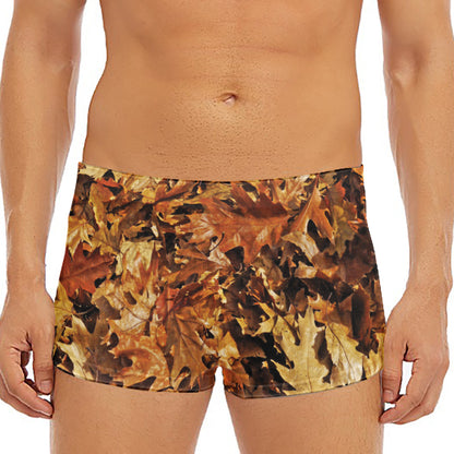 Fall Leaves Hunting Camouflage Print Men's Short Boxer Briefs