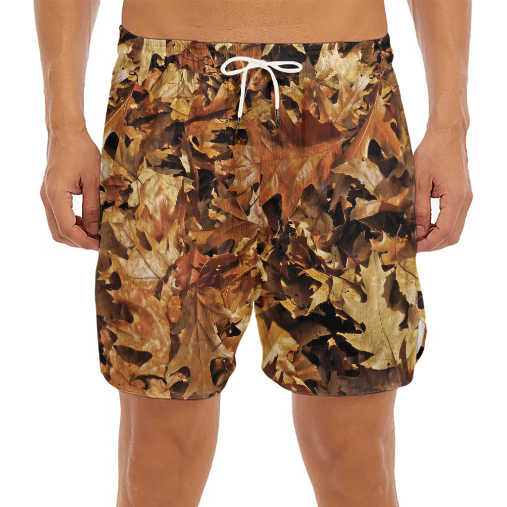 Fall Leaves Hunting Camouflage Print Men's Split Running Shorts