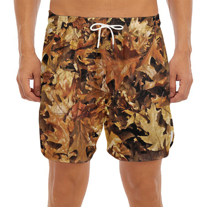 Fall Leaves Hunting Camouflage Print Men's Split Running Shorts