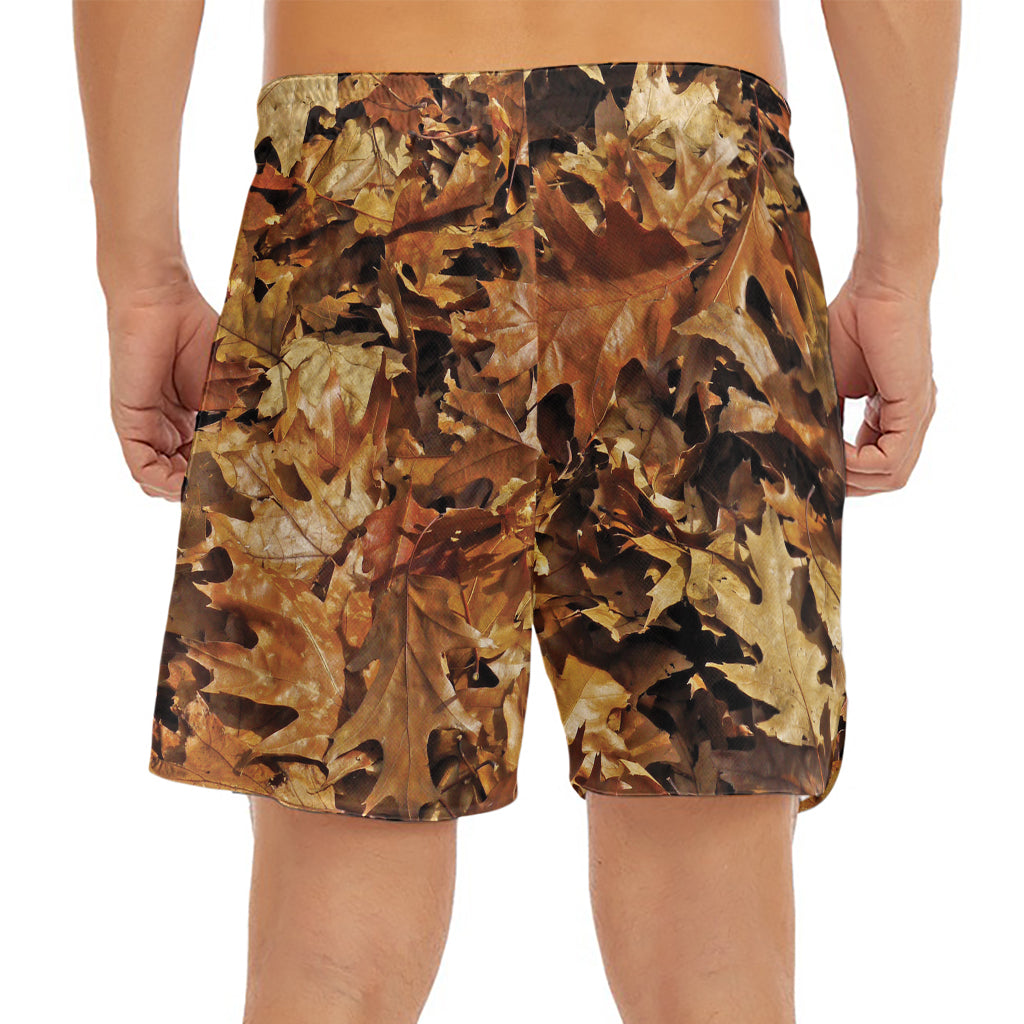 Fall Leaves Hunting Camouflage Print Men's Split Running Shorts