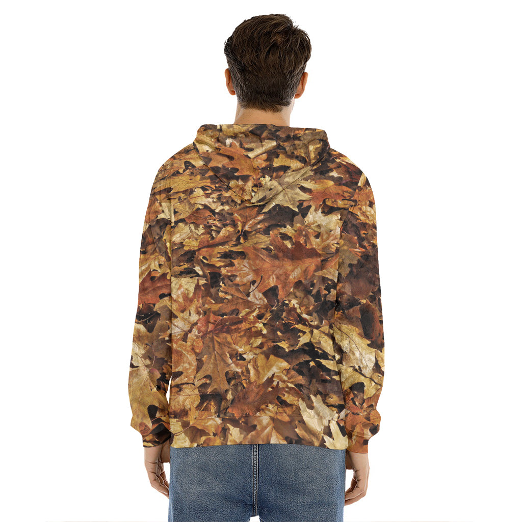 Fall Leaves Hunting Camouflage Print Men's Velvet Pullover Hoodie