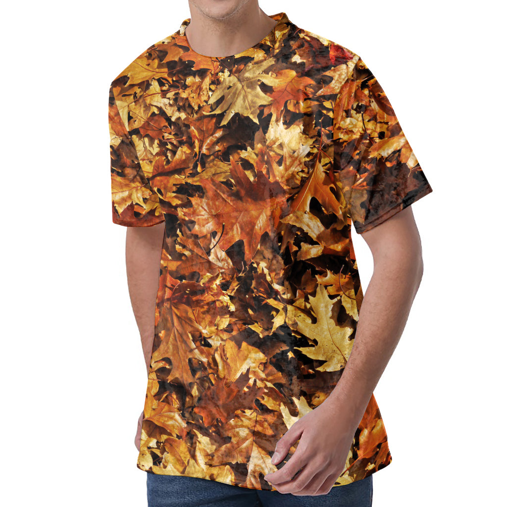 Fall Leaves Hunting Camouflage Print Men's Velvet T-Shirt