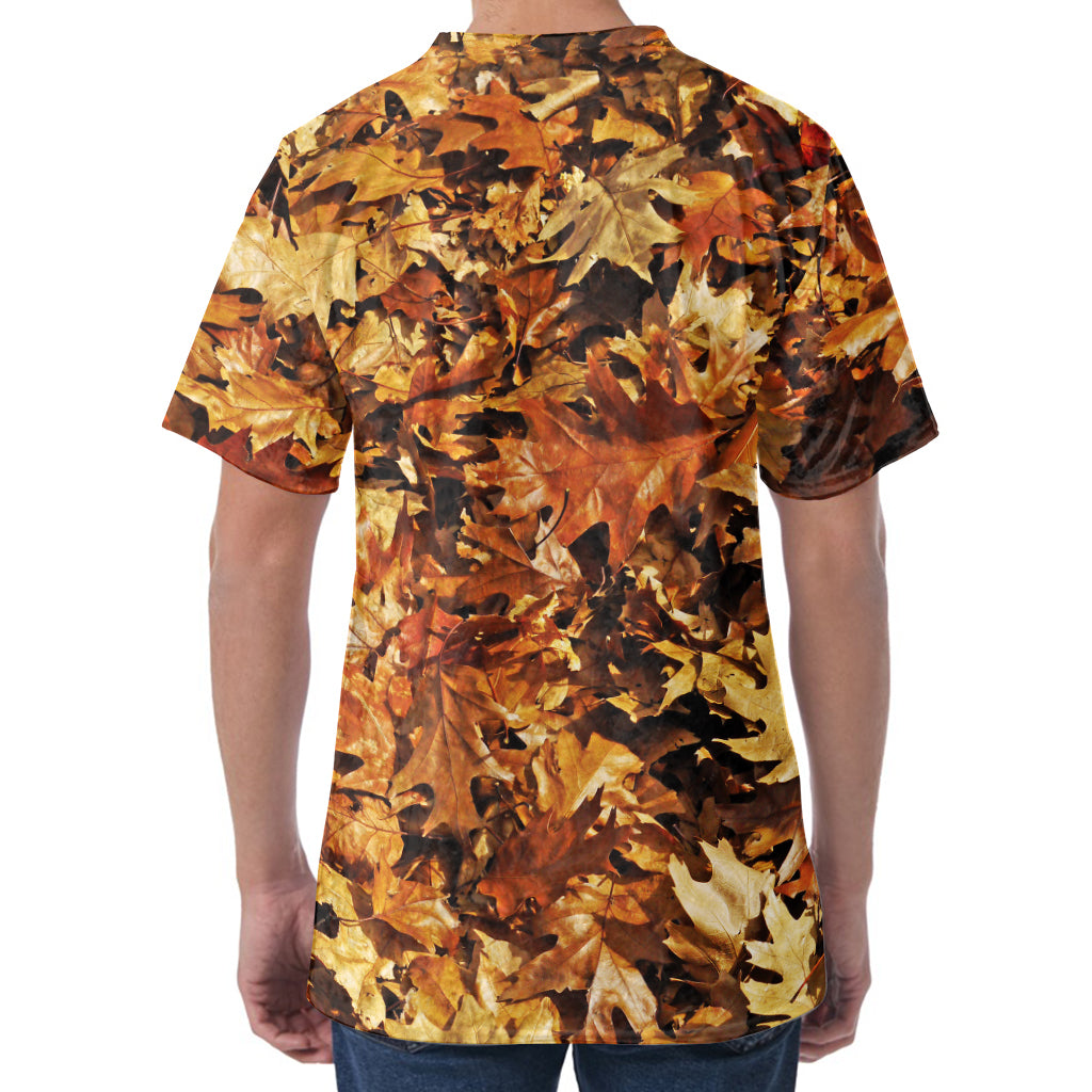 Fall Leaves Hunting Camouflage Print Men's Velvet T-Shirt