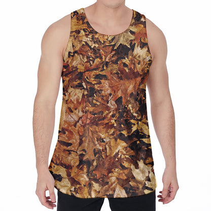 Fall Leaves Hunting Camouflage Print Men's Velvet Tank Top