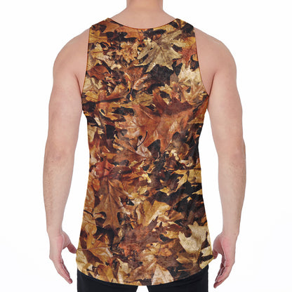 Fall Leaves Hunting Camouflage Print Men's Velvet Tank Top