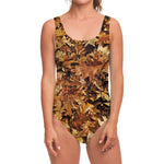 Fall Leaves Hunting Camouflage Print One Piece Swimsuit