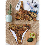 Fall Leaves Hunting Camouflage Print One Shoulder Bikini Top