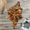 Fall Leaves Hunting Camouflage Print One Shoulder Bodysuit
