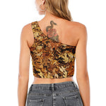 Fall Leaves Hunting Camouflage Print One Shoulder Crop Top