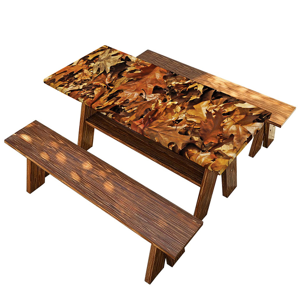 Fall Leaves Hunting Camouflage Print Picnic Table Cover