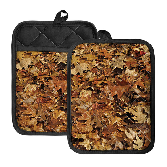 Fall Leaves Hunting Camouflage Print Pot Holders With Pocket