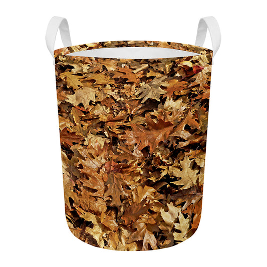 Fall Leaves Hunting Camouflage Print Round Laundry Basket