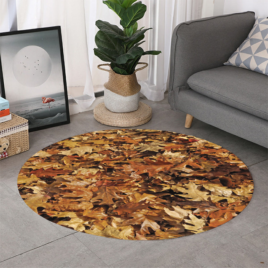 Fall Leaves Hunting Camouflage Print Round Rug