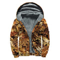 Fall Leaves Hunting Camouflage Print Sherpa Lined Zip Up Hoodie