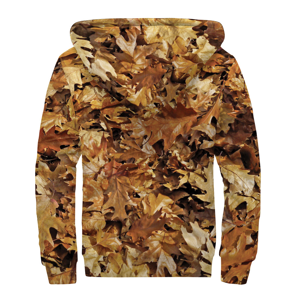 Fall Leaves Hunting Camouflage Print Sherpa Lined Zip Up Hoodie