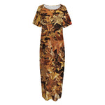 Fall Leaves Hunting Camouflage Print Short Sleeve Long Nightdress
