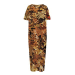 Fall Leaves Hunting Camouflage Print Short Sleeve Long Nightdress