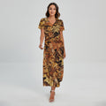 Fall Leaves Hunting Camouflage Print Short Sleeve Maxi Dress
