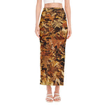 Fall Leaves Hunting Camouflage Print Side Slit Maxi Skirt
