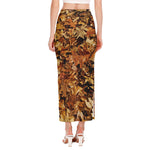 Fall Leaves Hunting Camouflage Print Side Slit Maxi Skirt