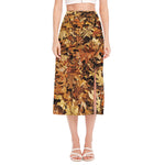 Fall Leaves Hunting Camouflage Print Side Slit Midi Skirt