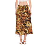 Fall Leaves Hunting Camouflage Print Side Slit Midi Skirt