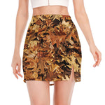 Fall Leaves Hunting Camouflage Print Side Slit Mini Skirt