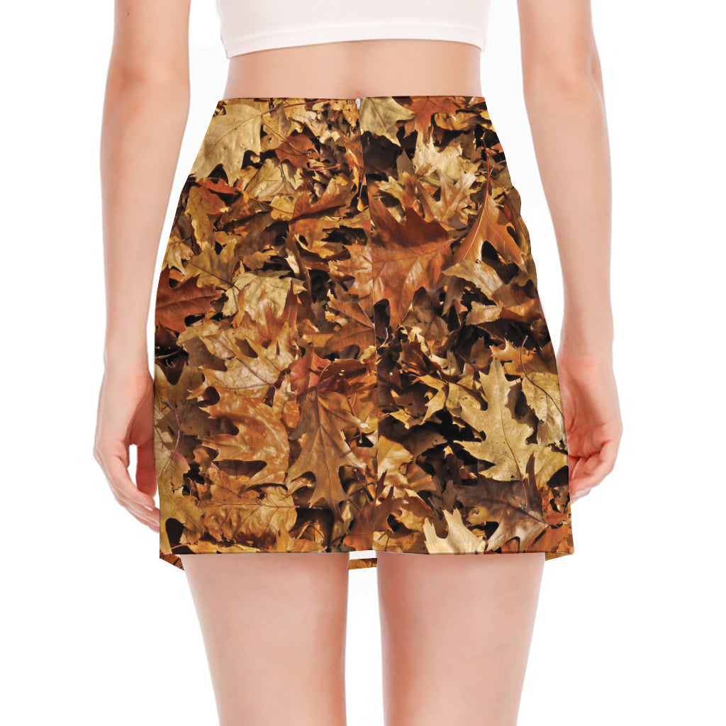 Fall Leaves Hunting Camouflage Print Side Slit Mini Skirt