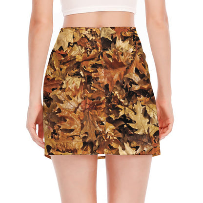 Fall Leaves Hunting Camouflage Print Side Slit Mini Skirt