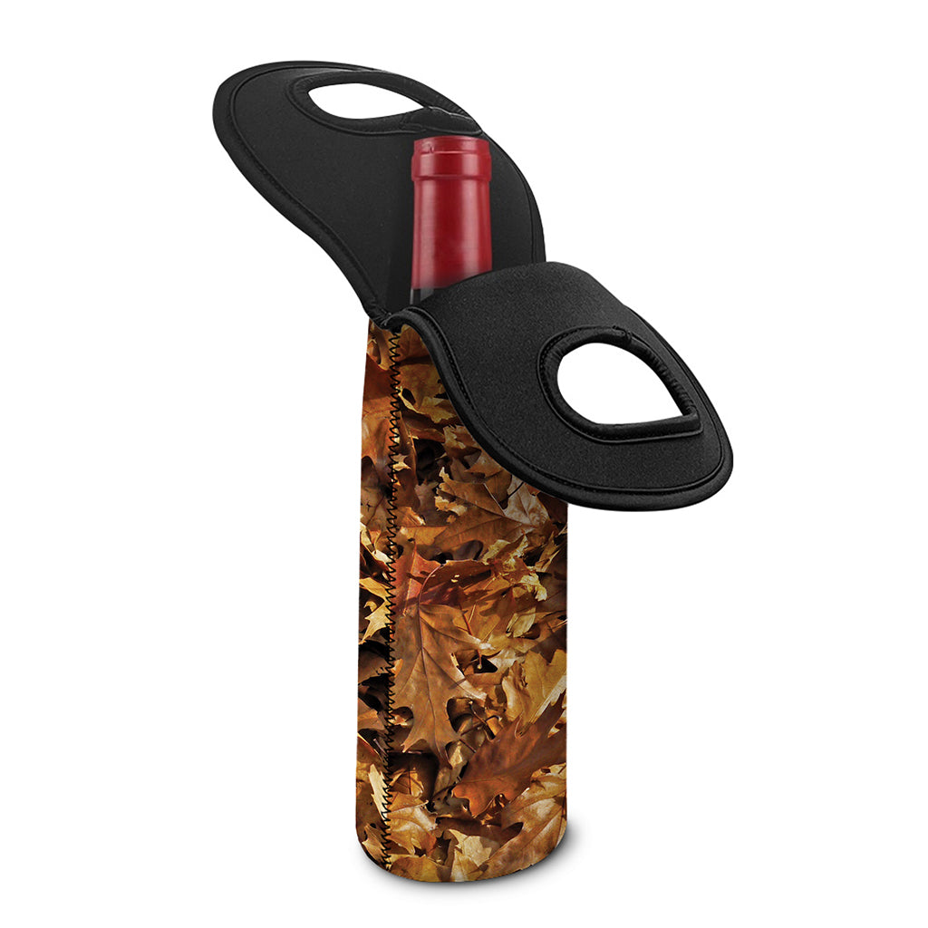 Fall Leaves Hunting Camouflage Print Single Neoprene Wine Tote