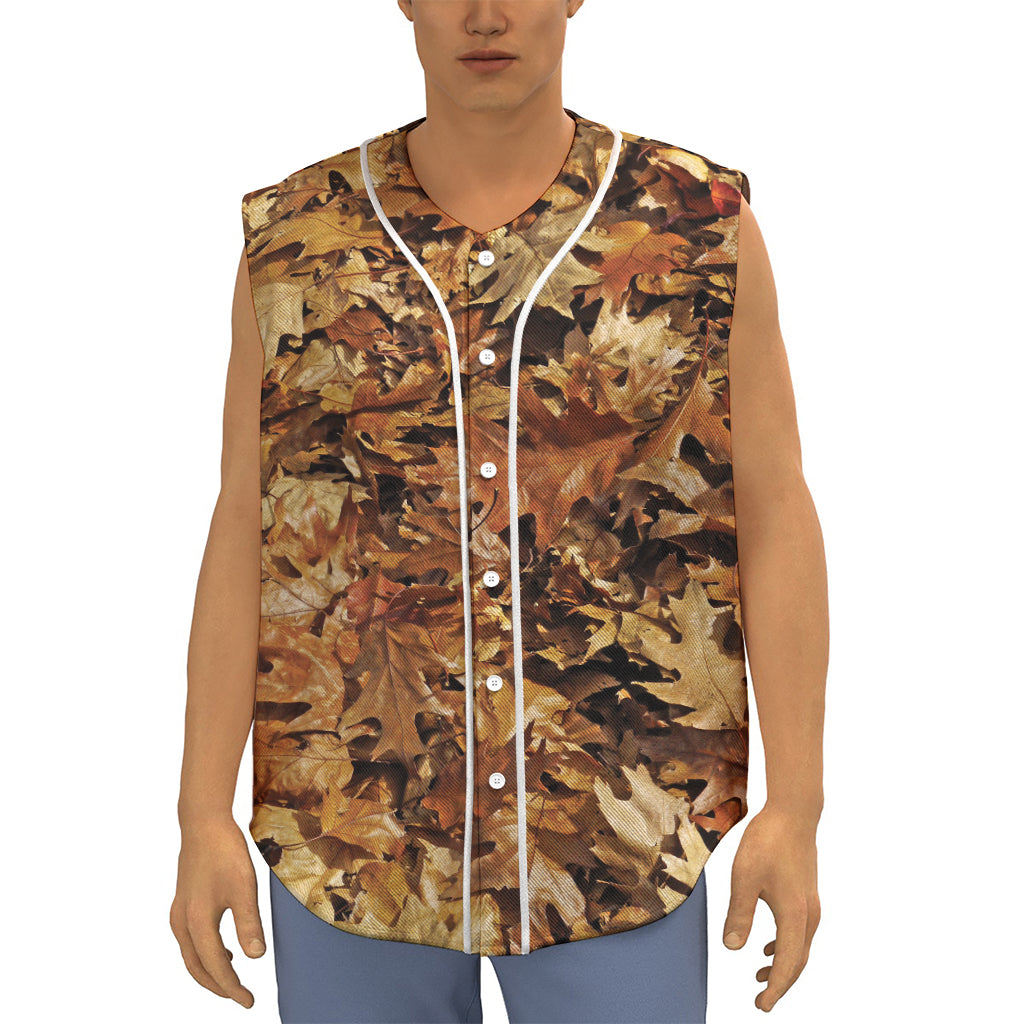 Fall Leaves Hunting Camouflage Print Sleeveless Baseball Jersey