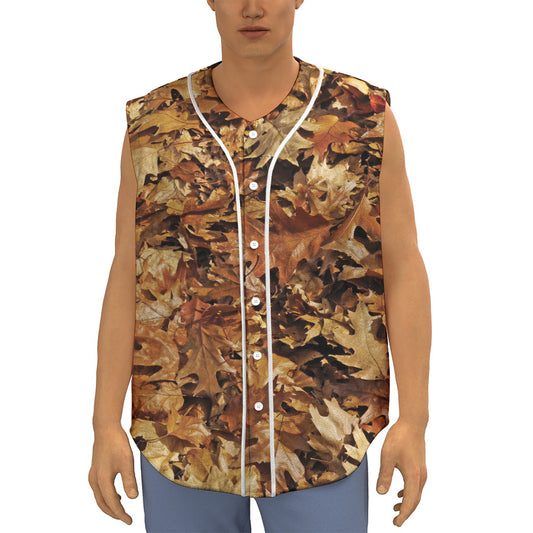 Fall Leaves Hunting Camouflage Print Sleeveless Baseball Jersey