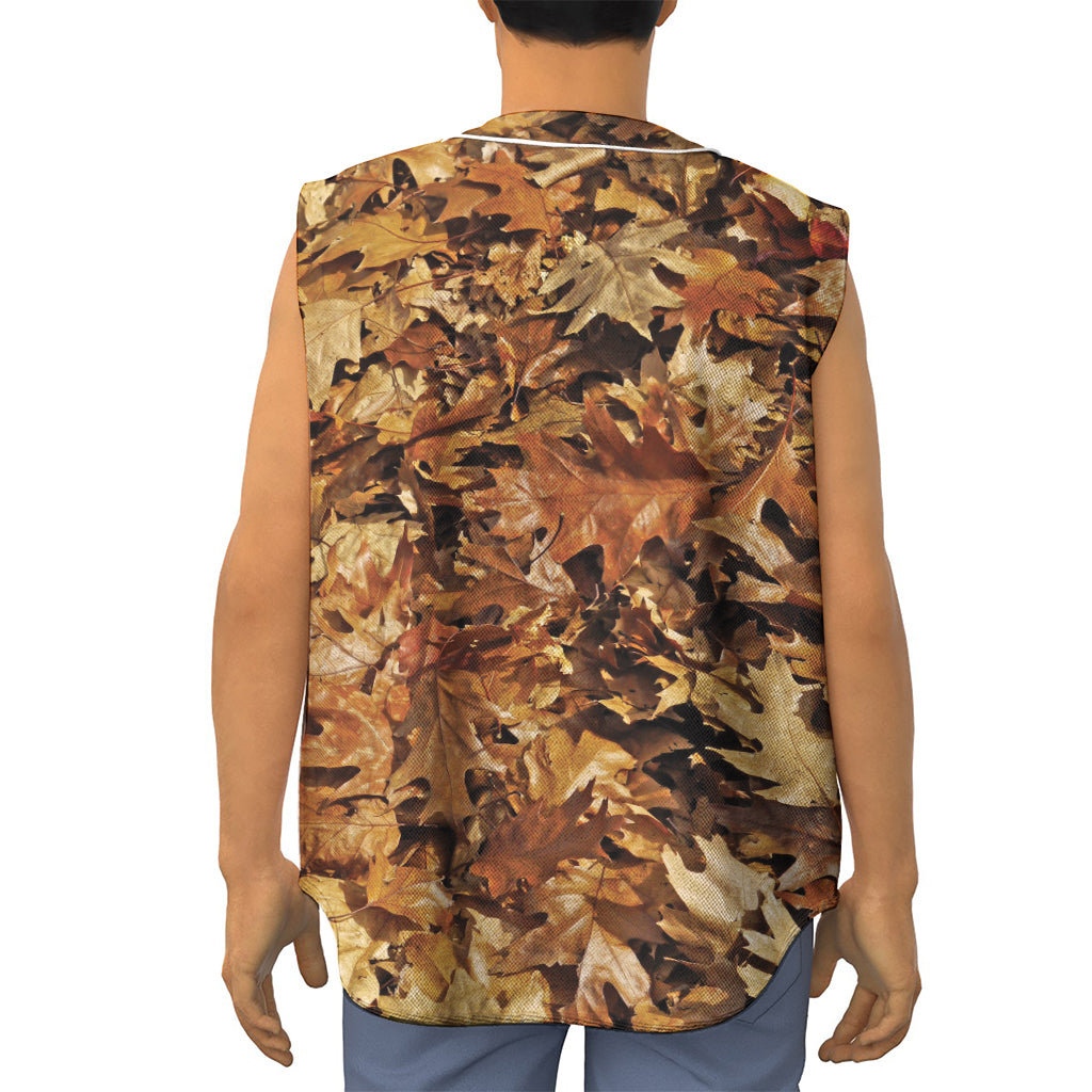 Fall Leaves Hunting Camouflage Print Sleeveless Baseball Jersey
