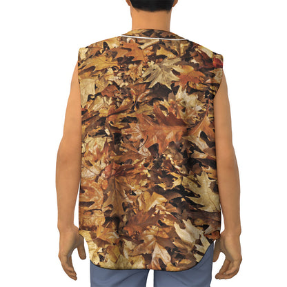 Fall Leaves Hunting Camouflage Print Sleeveless Baseball Jersey